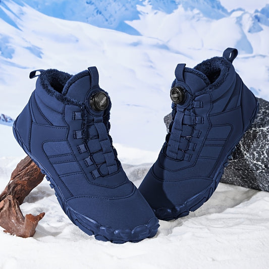 Men'S Large Size Velvet Warm Boots with Rotating Buckle Design, Suitable for Middle-Aged and Elderly, Winter Outdoor Snow Boots, No Lace Needed; Easy to Wear and Clean