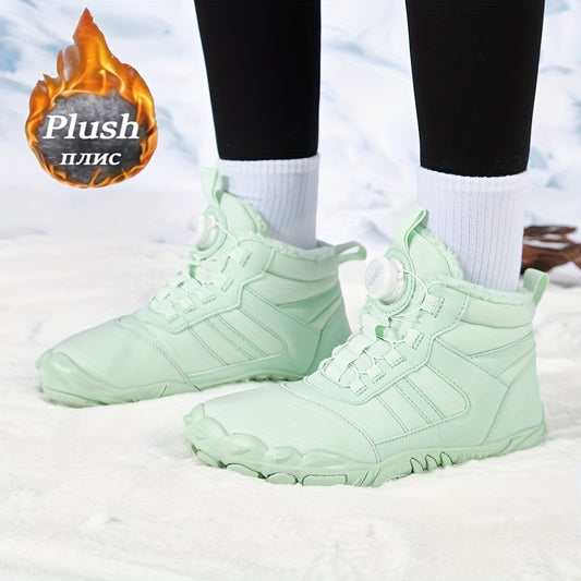 Women's Winter Barefoot Five-Toe Snow Boots - Warm Lined High-Quality Hiking Shoes with Textured Sole for Ice and Daily Commute, Cold Weather Traction, Winter Hiking Shoes, All-Weather Hiking Shoes, Unisex Snow Shoes, Round Toe Design, Fabric Lining